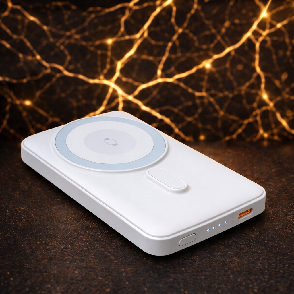 Batterie externe Flexcase Power One 5000mAh blanche charge sans fil rapide compatible iPhone Android
