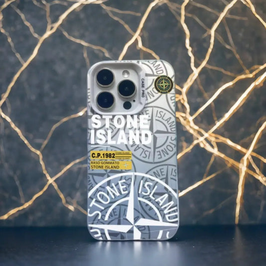 Coque iPhone blanche Stone Island – design minimal avec logo embossé